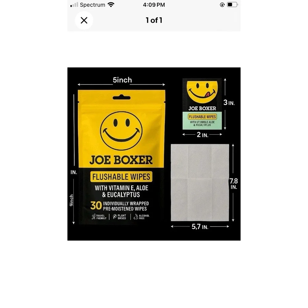Joe Boxer Flushable Cleansing Wipes 30 Individually Wrapped Lot Of 2 NEW
